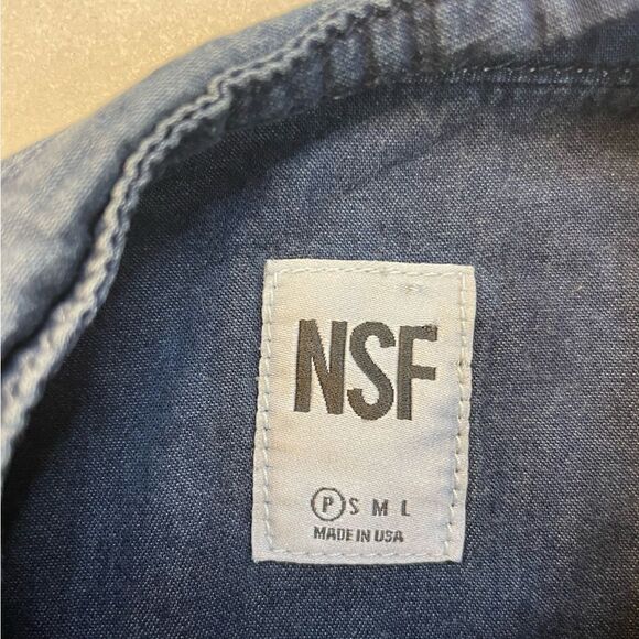NSF Sky Top In Ash Harlan Denim Jean Shirt Women XS Blue Long Sleeve - Picture 6 of 7